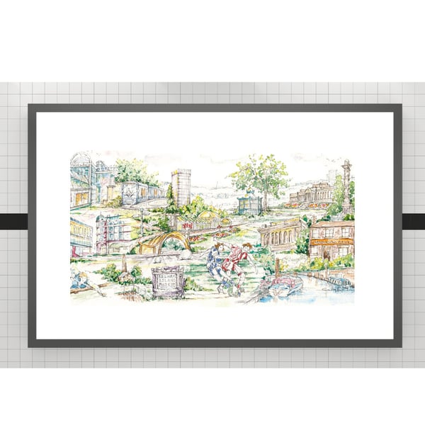 Sheffield Cityscape : Yorkshire, England Landmark Illustration