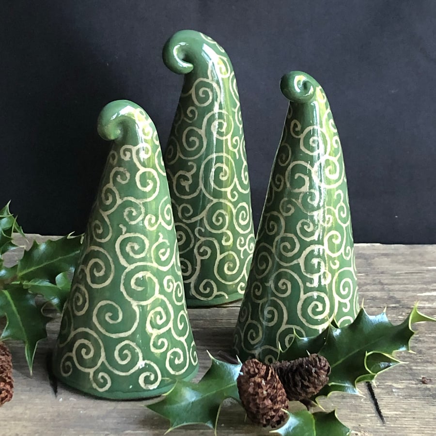 Sgraffito swirl tree trio - set 3