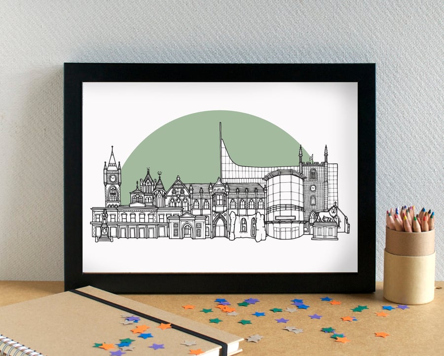 Reading Landmarks Skyline Art Print