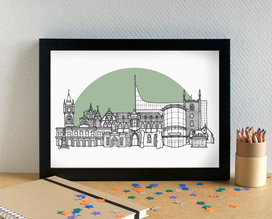 Reading Landmarks Skyline Art Print