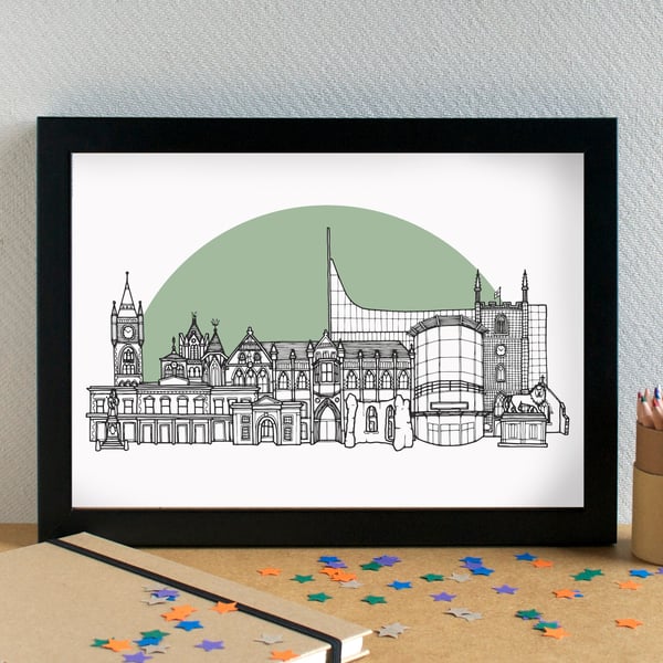 Reading Landmarks Skyline Art Print