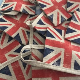 Union Jack red,white & blue linen  fabric bunting wedding,party flags