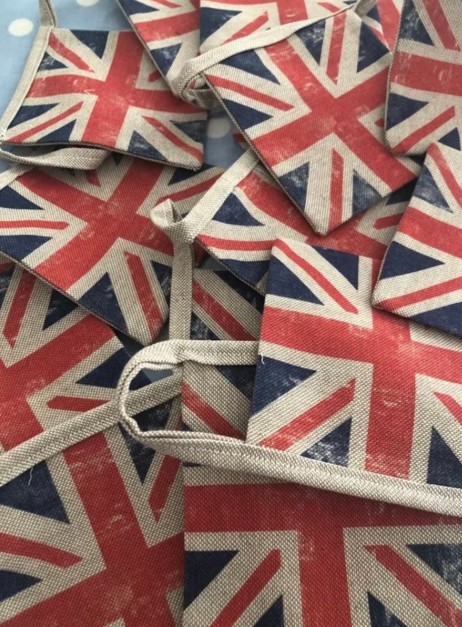 Union Jack red,white & blue linen  fabric bunting wedding,party flags