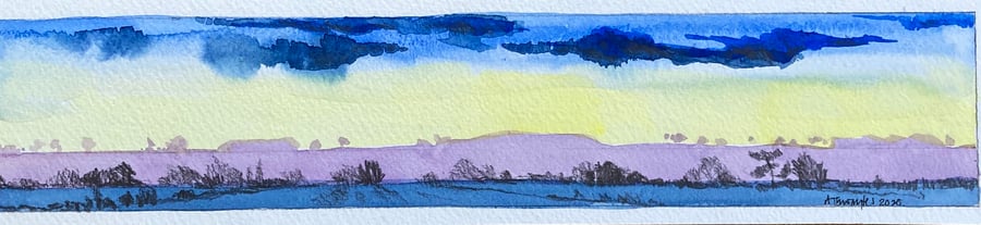 Lincolnshire wolds from Covenham, mixed media painting on paper