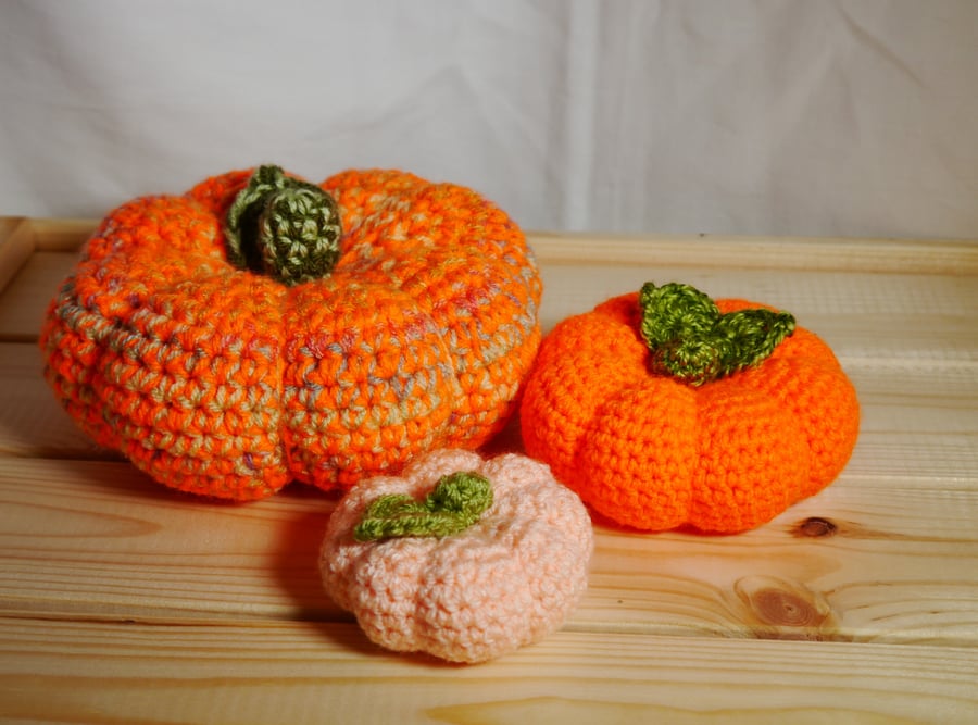 Crochet pumpkin trio Bright orange.  