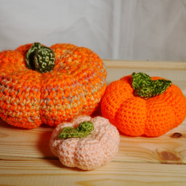 Crochet pumpkin trio Bright orange.  