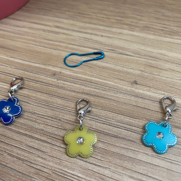 Set of 3 Flower Stitch Markers Progress Keepers for Knitting and Crochet