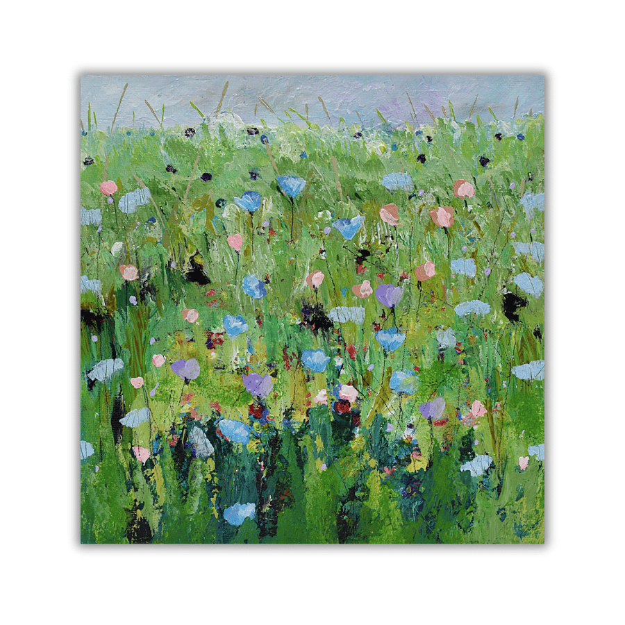 Field of flowers - original painting - framed - acrylic on canvas - impasto