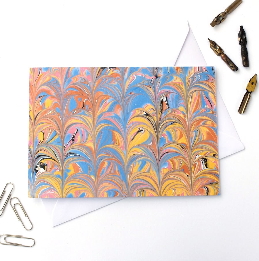  Unusual marbled paper art greetings card cabled cathedral pattern