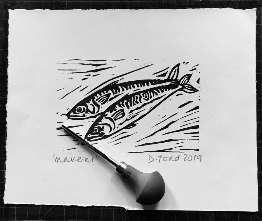 ‘Mackerel’' Lino Print