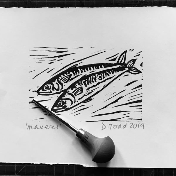 ‘Mackerel’' Lino Print