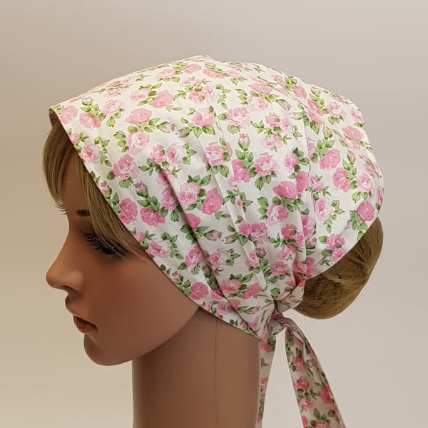 Wide floral cotton hair scarf, women's self tie headband, head scarf, hair tie