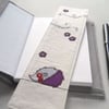 purple free motion hand embroidered zombie hedgehog fabric bookmark