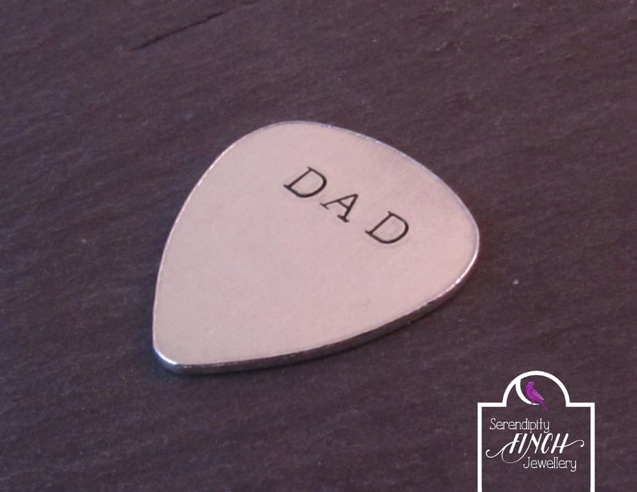 Dad Aluminium Plectrum, Dad Plectrum, Hand Stamped Plectrum