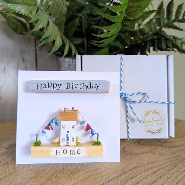 Birthday Card With Removable Wooden Cottage Gift