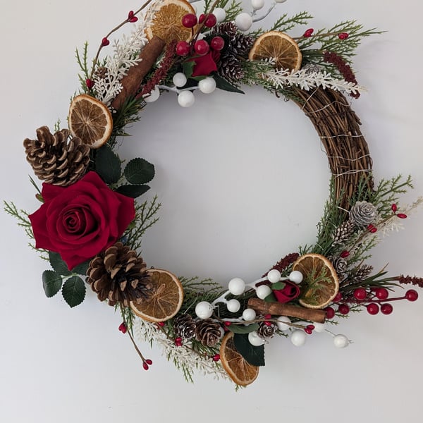 Christmas floral wreath with lights 