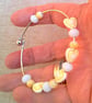 Rigid Bangle with Yellow Hearts and White Faceted Beads, Gift for Her, Bangle - Image 3