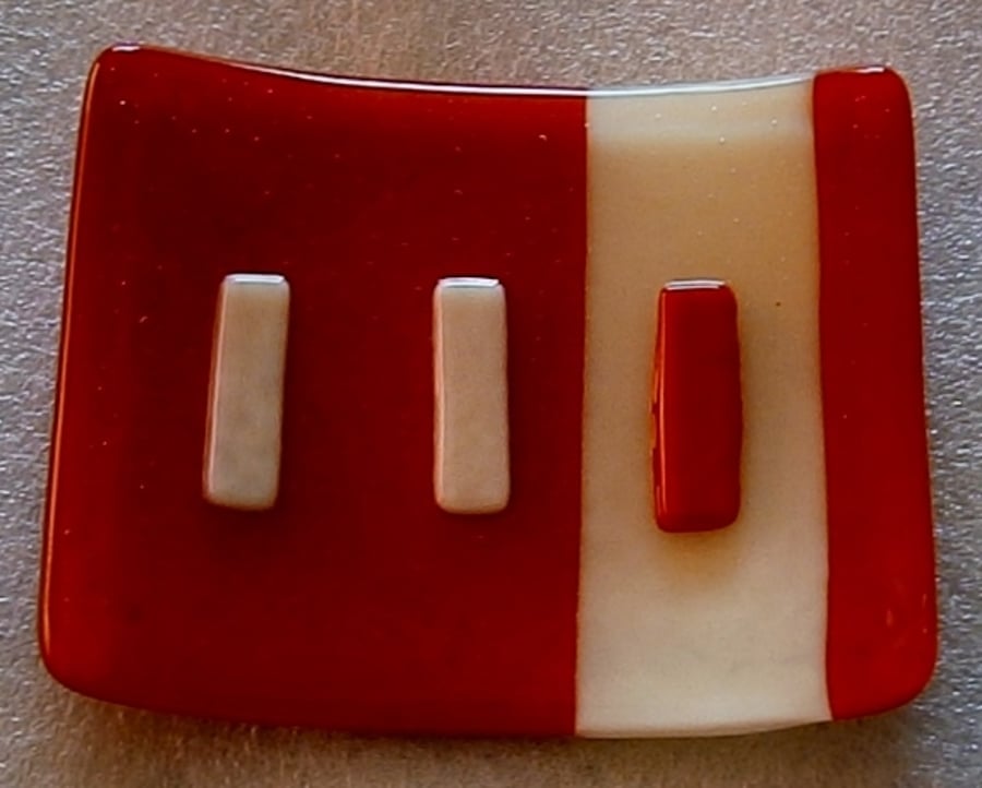 Fused glass red and cream soap dish