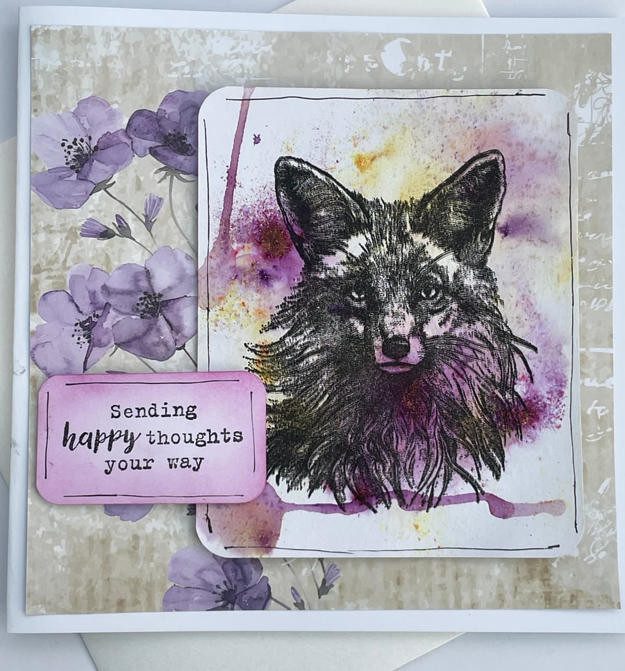 Elegant fox Sending happy thoughts your way greetings card