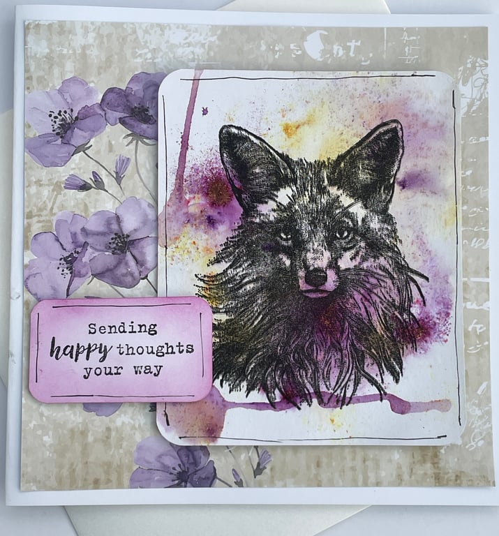 Elegant fox Sending happy thoughts your way greetings card