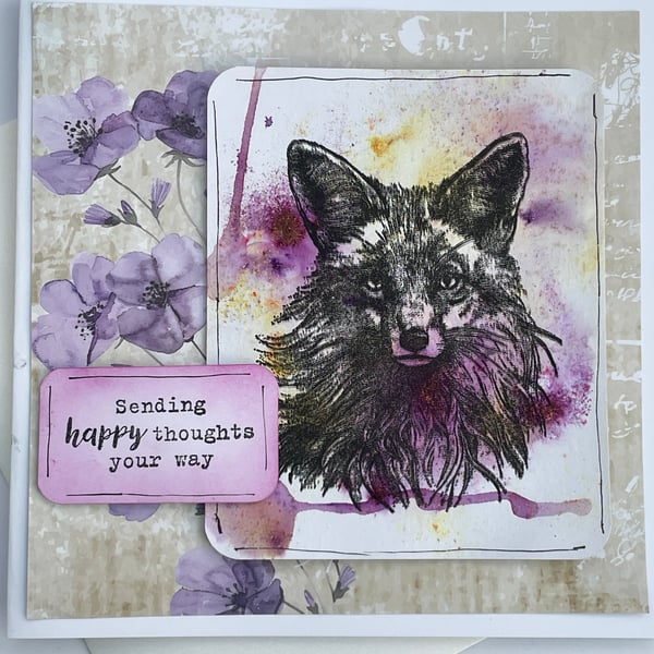 Elegant fox Sending happy thoughts your way greetings card