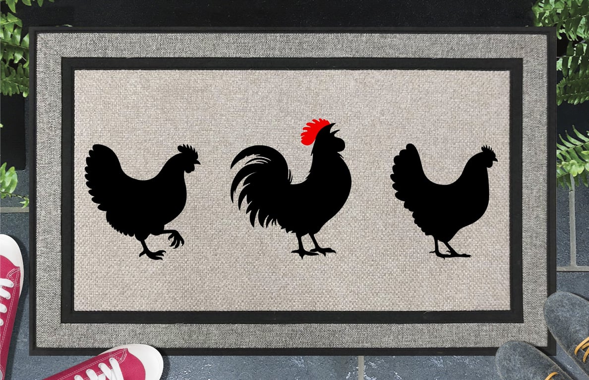 Rooster and Hens Door Mat - Chickens All Weather Doormat - 45x70cm 