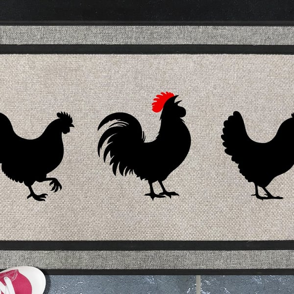 Rooster and Hens Door Mat - Chickens All Weather Doormat - 45x70cm 