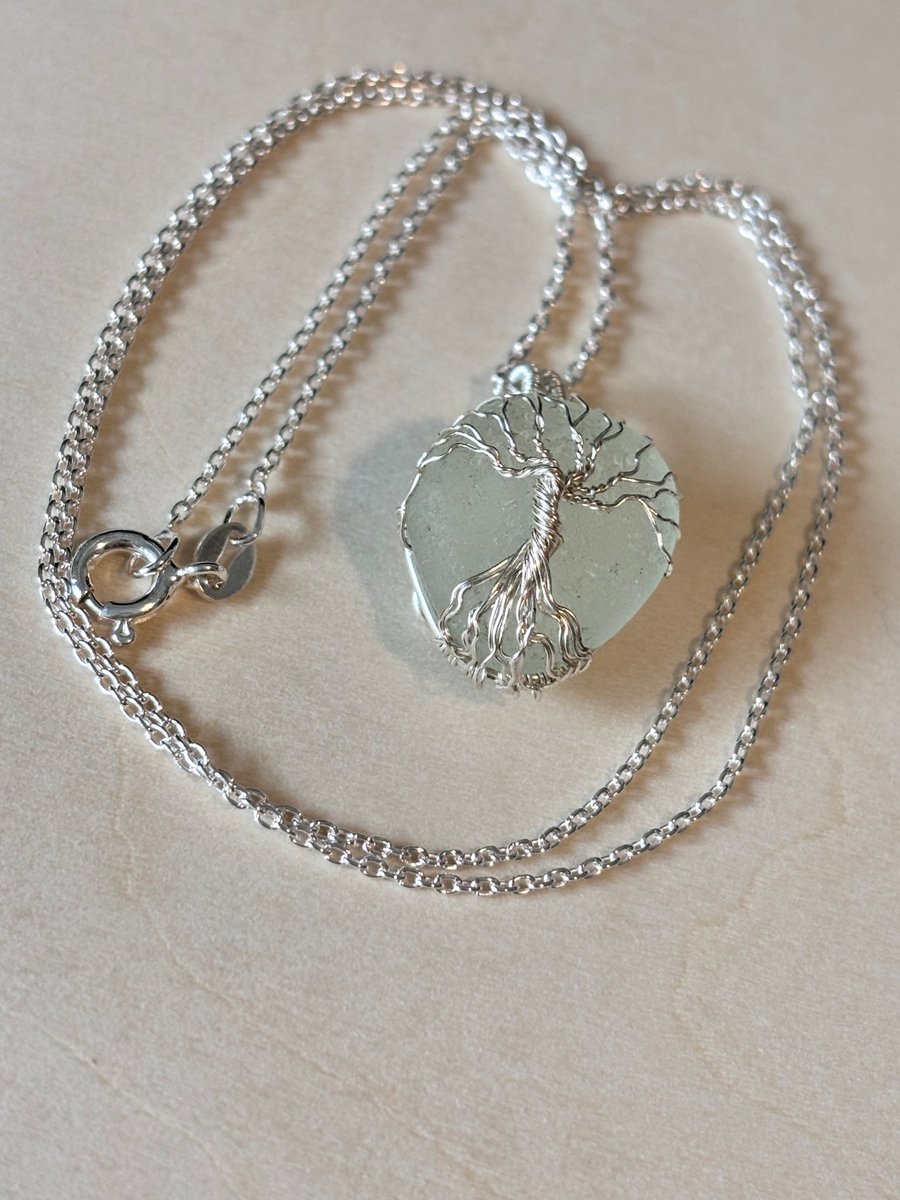Scottish sea glass Tree of Life pendant - Made in Scotland