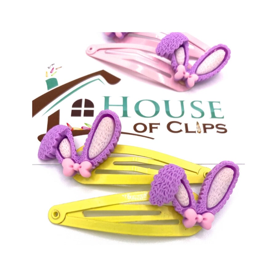 Easter Hair Clips x2 - Rabbit Hair Clips - Easter Rabbit Snap Clips - Gift for n
