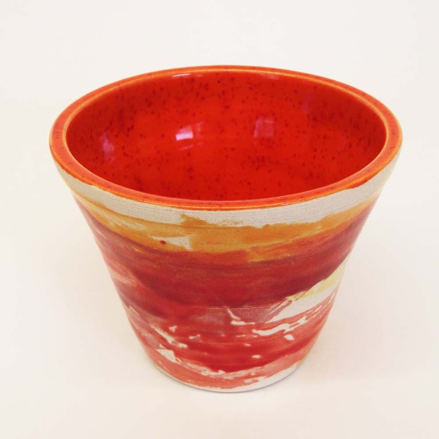 Sale Bright and Bold orange and red ceramic pot. Retro 1970's inspired