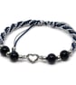 Blue Sandstone Heart Bracelet Two Tone Cord Adjustable Natural Stone