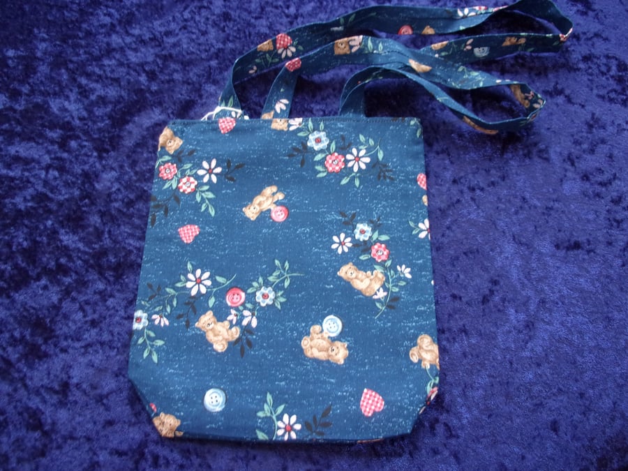 Teddy Bears with Buttons, Flowers & Hearts Fabric Bag