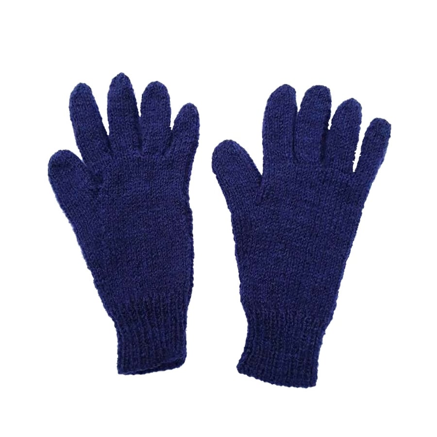 Hand knitted children's wool gloves in blue purple mix yarn winter accessories 
