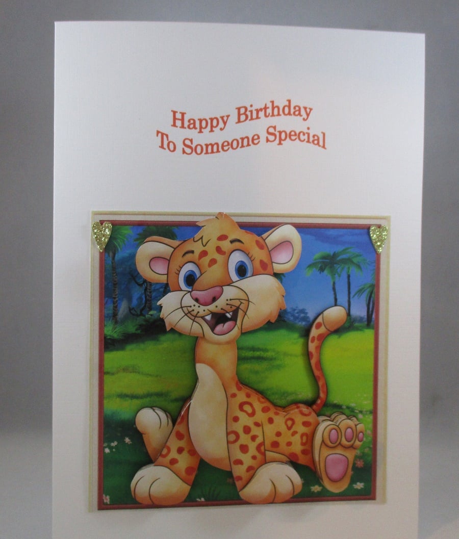 Wobbly Head Tiger Birthday Card, Decoupage,3D, Personalise