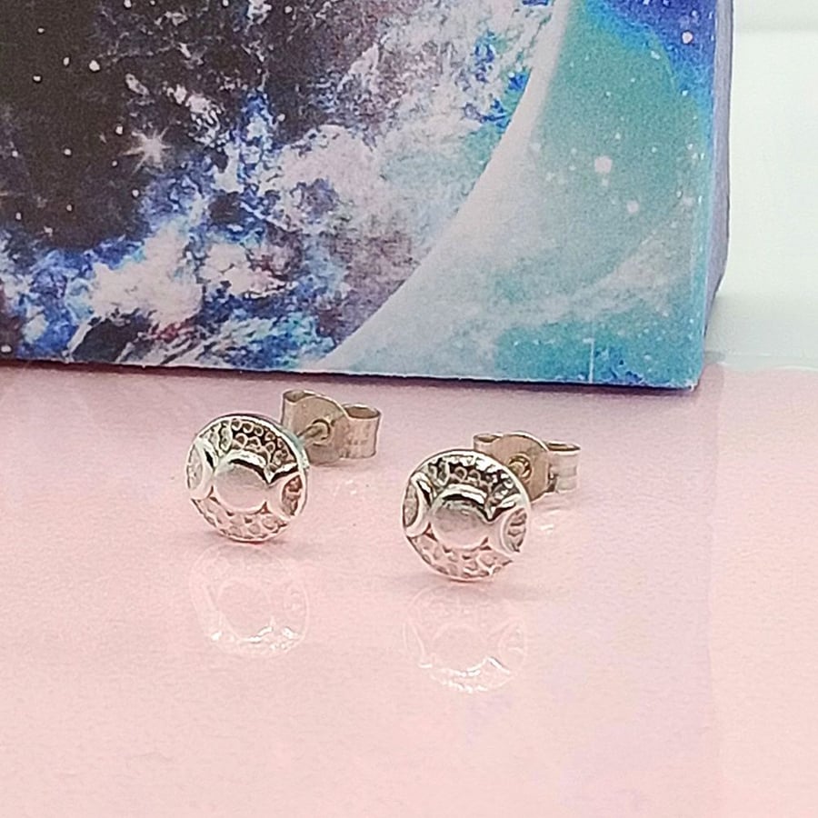 Triple moon stud earrings sterling silver wiccan 
