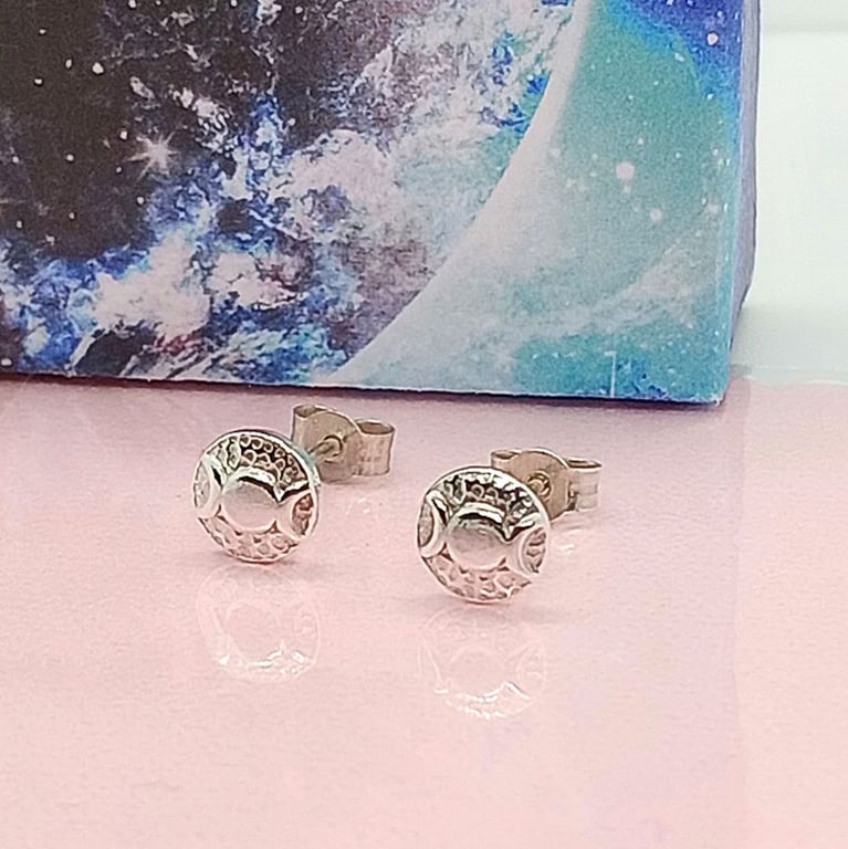 Triple moon stud earrings sterling silver wiccan 