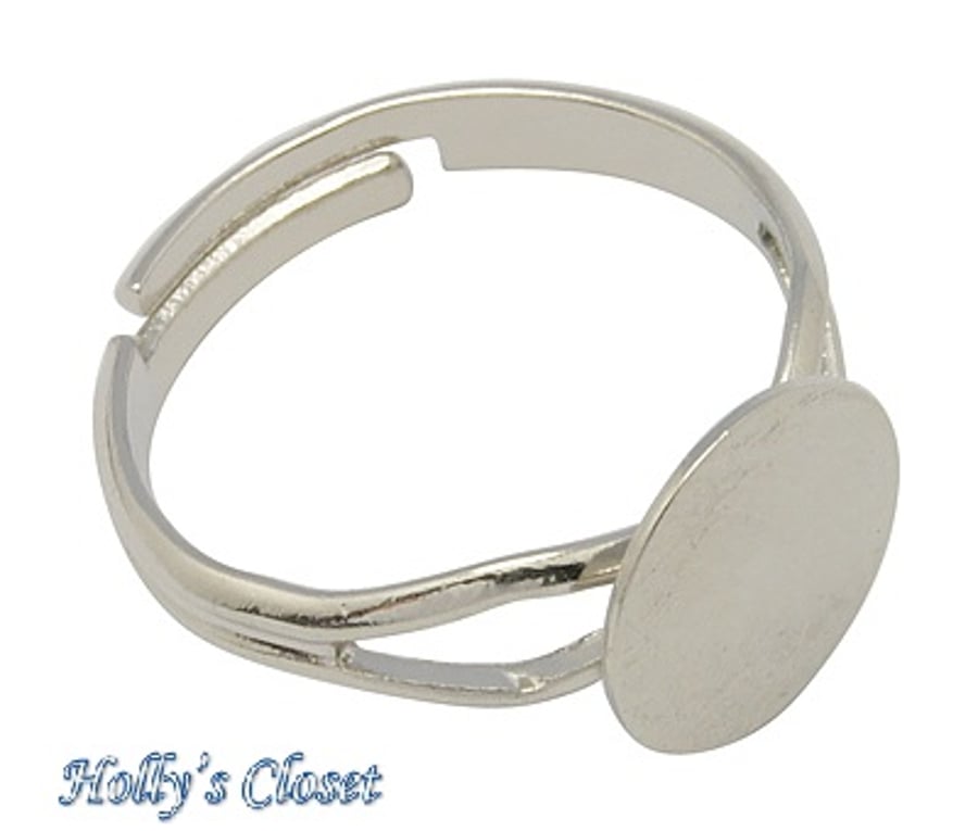 10 x Adjustable Ring Blanks with 10mm Round Tray