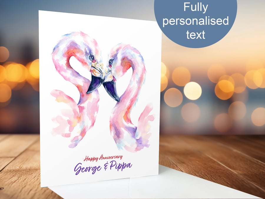 Flamingo personalised love card, any names, any message, 5x7, premium quality