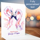 Flamingo personalised love card, any names, any message, 5x7, premium quality