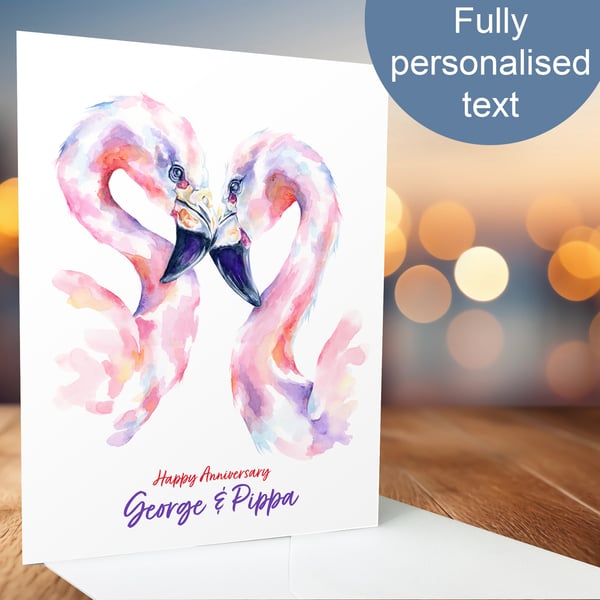 Flamingo personalised love card, any names, any message, 5x7, premium quality