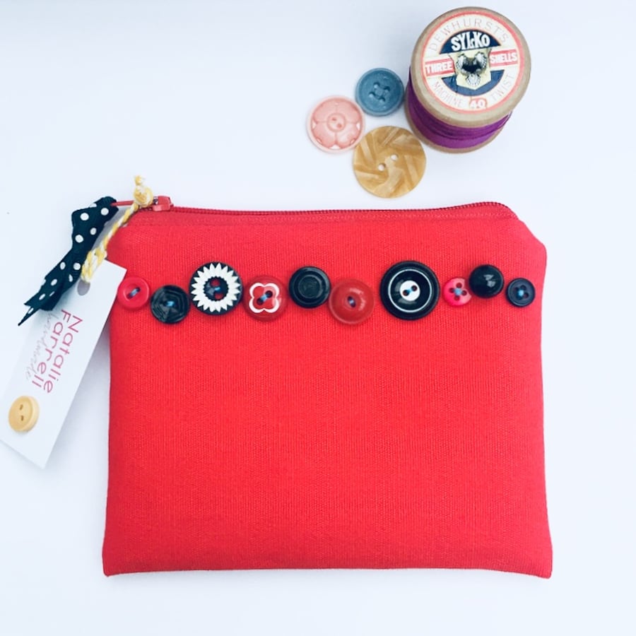 Red Canvas Purse with Vintage Buttons