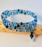 Blue Czech Glass Memory Wire Wrap Bracelet - Birthday, Anniversary, Gift For Her - Image 1