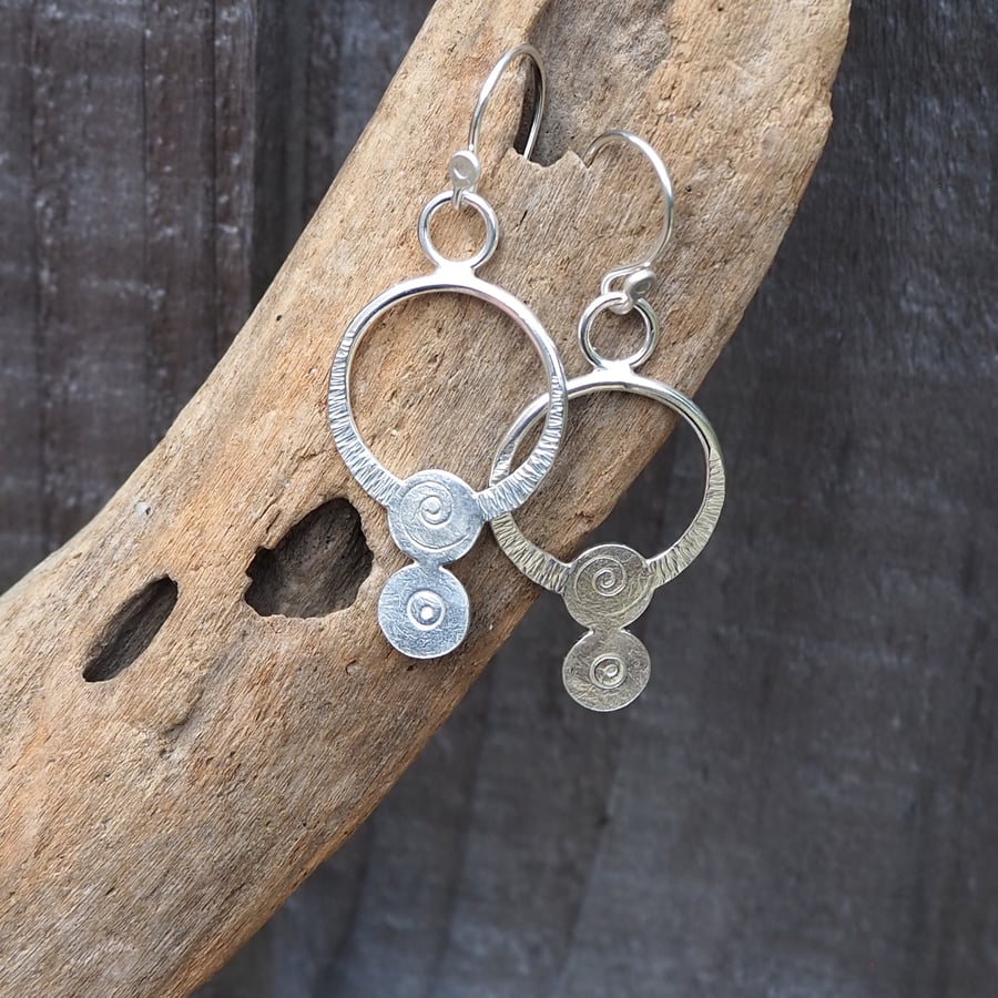 Textured Silver Hoop Tribal Earrings