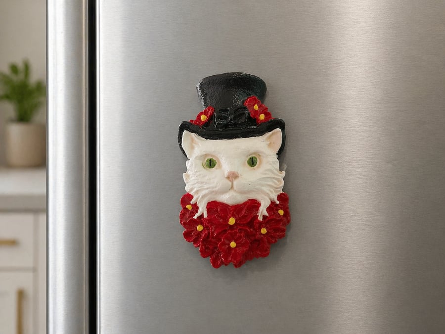 Cat With Top Hat Fridge Magnet – Cute Victorian Cat Decor