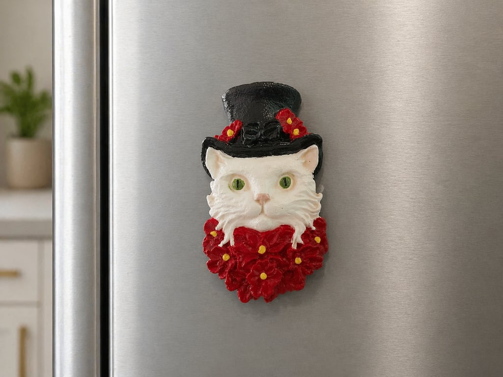 Cat With Top Hat Fridge Magnet – Cute Victorian Cat Decor