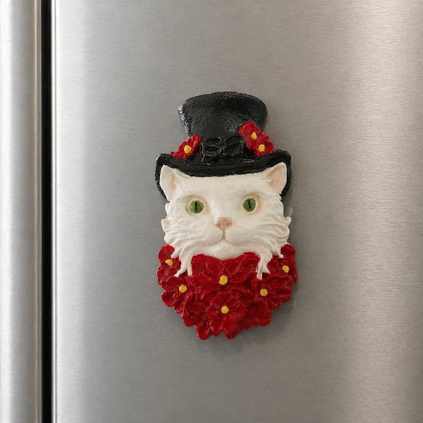 Cat With Top Hat Fridge Magnet – Cute Victorian Cat Decor