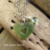 Natural sea glass heart pendant (green)