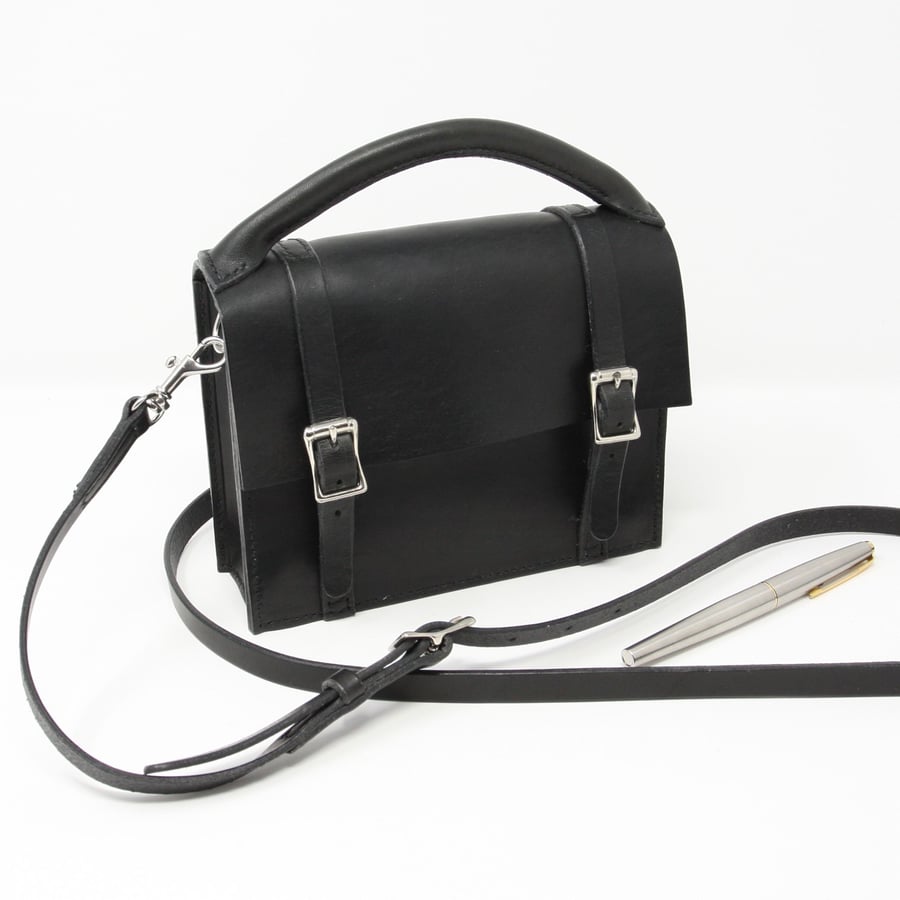 Black leather mini satchel micro bag