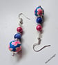 Floral Polymer Clay Beads & Shell Pearl Silver Plate Earrings - Image 5