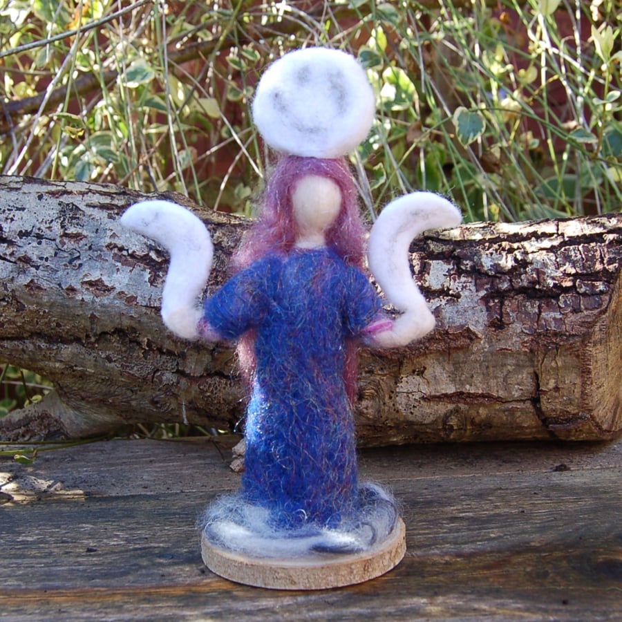 Triple Moon Goddess Needle felt figure,   Collectable Wool Art Doll 